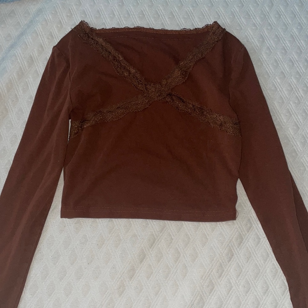 Brown Lace Long Sleeve Top